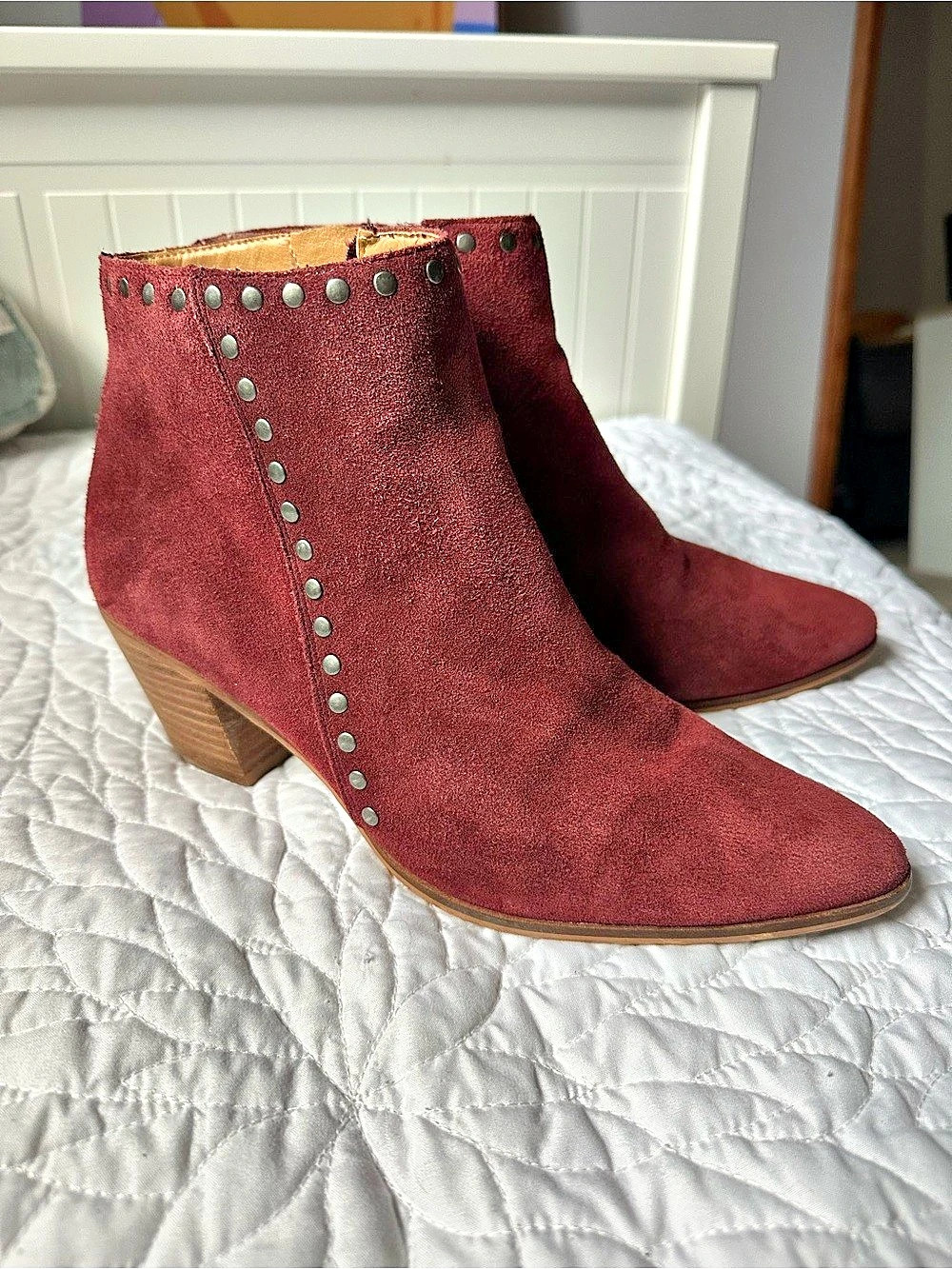 Lucky Brand Linnea Studded Suede Bootie Red US 9.5